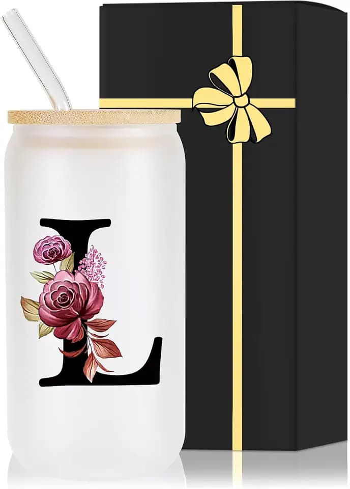 Monogrammed Glass Drinking Cup With Lid Straw Women Lady Boss Coworker Colleague Manager Team Gifts Member Employee Boss Executive Assistant Inter Birthday Farewell Leaving Retirement Christmas,L