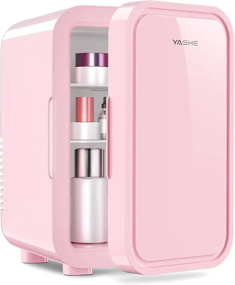 YASHE Mini Fridge, 6 Liter/8 Can 110V AC/DC Portable Thermoelectric Cooler Refrigerators for Bedroom, Skincare, Beverage, Office, Dorm Room and Car, Pink