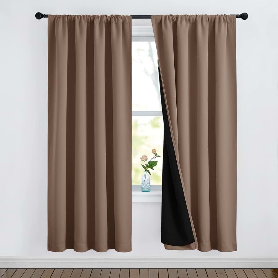 NICETOWN Cappuccino Blackout Curtains 52 x 72 inches Length for Bedroom