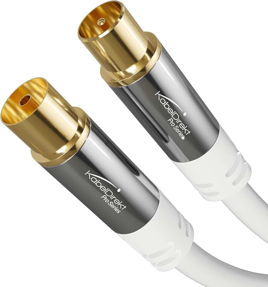 KabelDirekt – 4K Antennenkabel (Koax) – 3m – Stecker/Buchse, Weiß