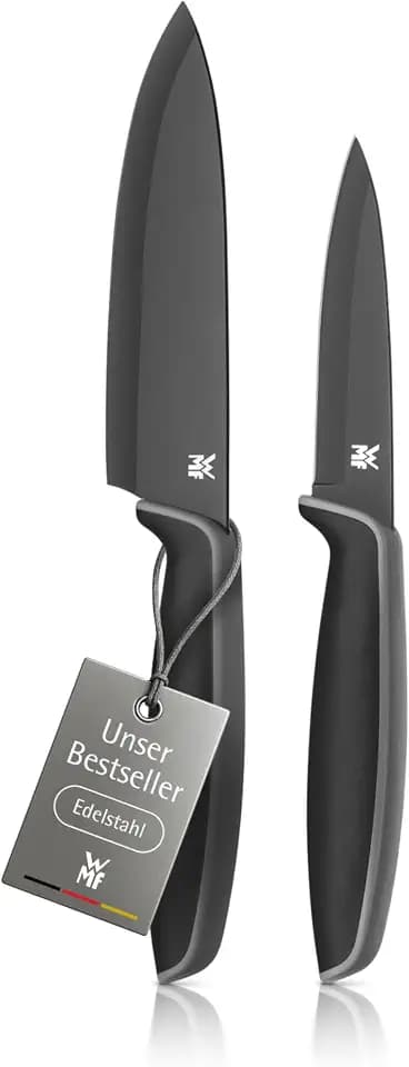 WMF Touch Messerset 2-teilig – scharfes Küchenmesser-Set aus Spezialklingenstahl, antihaftbeschichtet und ergonomisch geformt, mit Schutzhüllen, bestehend aus Kochmesser und Gemüsemesser, schwarz