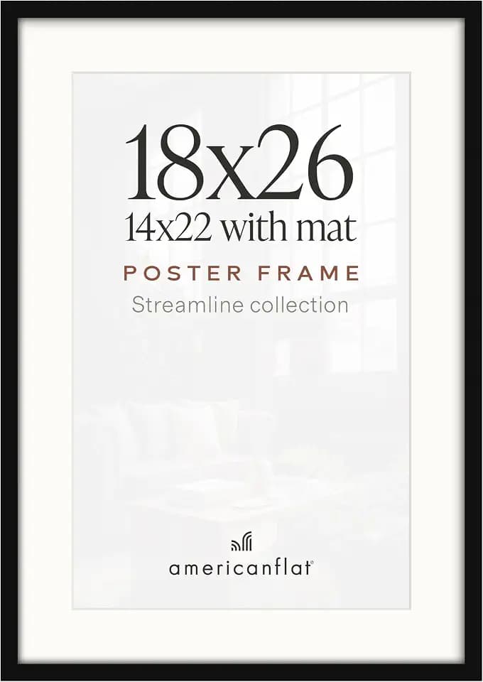 Americanflat 18x26 Poster Frame - Matted to 14x22 - Slim Molding - Black