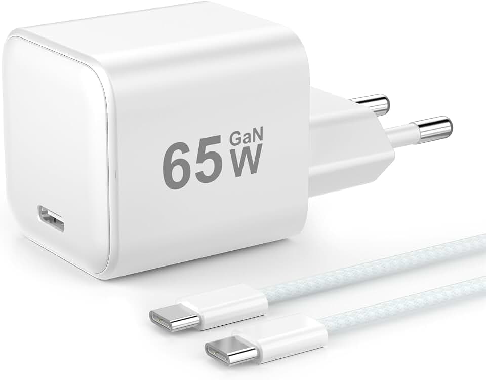 YISH 65W USB C Ladegerät Schnellladegerät - GaN Netzteil USB C Stecker Kompatibel mit iPhone 17 16 15 Samsung S26 S25 MacBook Fast Charger Schnellladen Power Adapter Ladestecker, Mit 1M Typ C Kabel