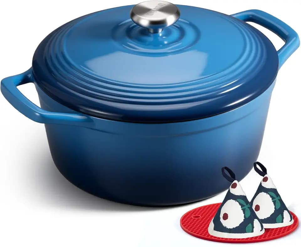 Overmont Enameled Cast Iron Dutch Oven - 7QT Pot with Lid Cookbook