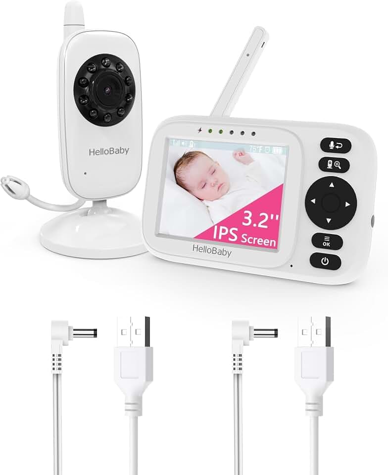 HelloBaby Baby Monitor No WiFi 3.2" Screen, USB Cable Video Baby Monitors