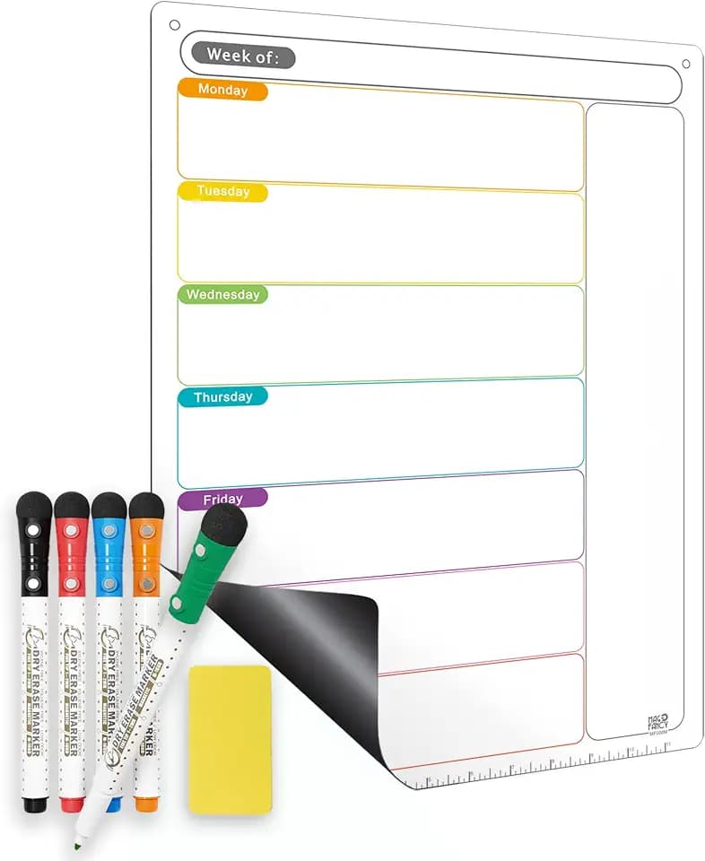 Monday Start Weekly Planner for Fridge, Magnetic Dry Erase Calendar