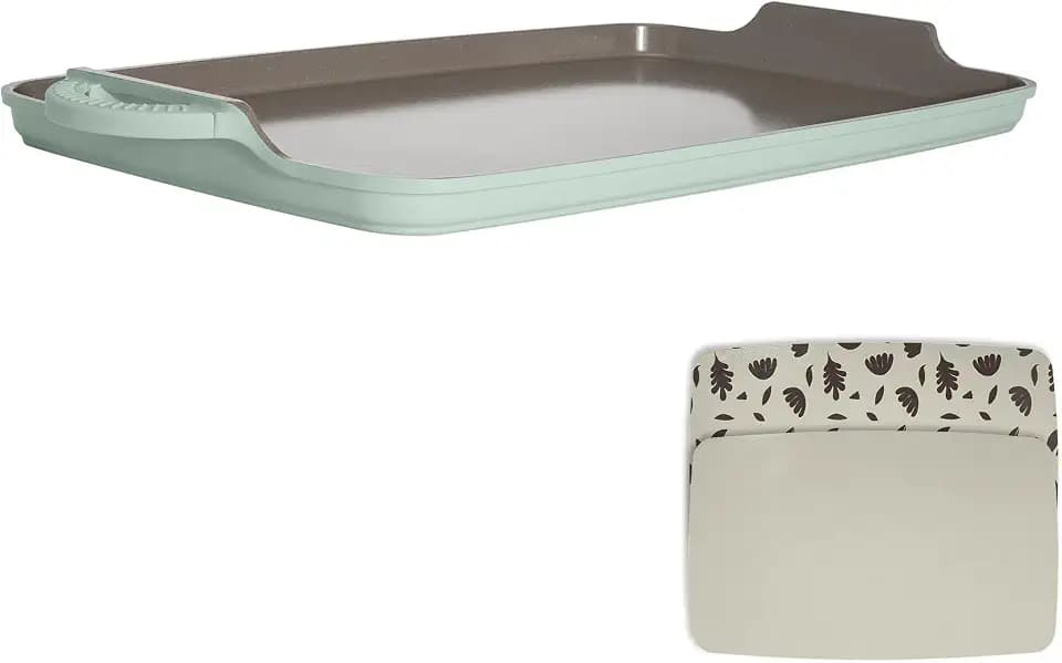 Goodful All-in-One Double Burner Griddle, Ceramic Nonstick, Durable Cast Aluminum, Oven Safe and Dishwasher Safe, Made without PFAS, PFOA, PFOS & PTFE, 18-Inch x 11-Inch, Sage Green
