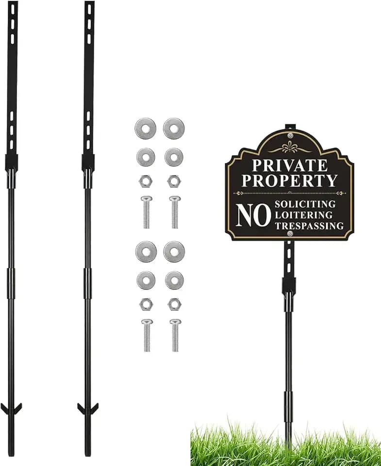 48" Yard Sign Stakes, 2 Pack Black Lawn Posts for 7-14 Inch Signs
