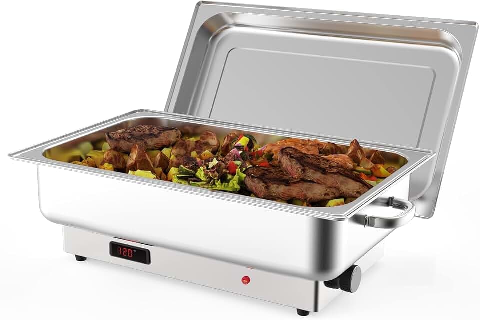 Garvee Electric Chafing Dish Buffet Set, 9 QT Buffet Servers and Warmers Stainless Steel Chafing Dish, Commercial Food Warmer with Temperature Control Display for Parties, Catering, Festivals