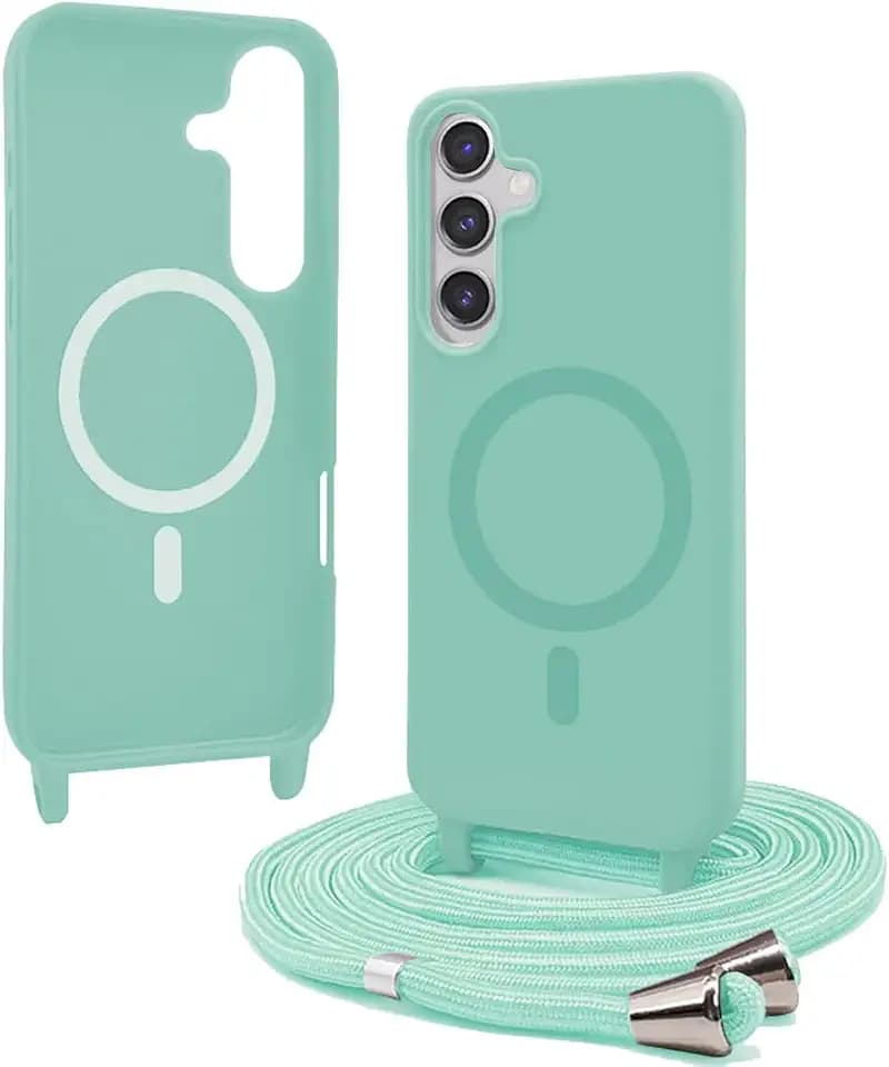 Bigcousin Handykette für Samsung Galaxy S25 Hülle mit Band,Magnetisch kompatibel mit Magsafe,Silikon Necklace Handyhülle mit verstellbar und abnehmbar,Mintgrün