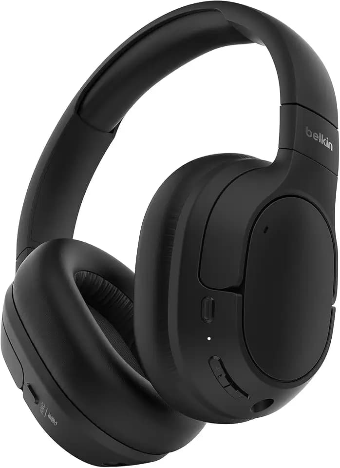 Belkin SoundForm Isolate Noise Cancelling Kopfhörer kabellos Bluetooth Kopfhörer, Headset mit Mikrofon, Over-Ear-Kopfhörer mit 60 Stunden Wiedergabe, tiefer Bass, CloudCushion Hörmuscheln – Schwarz