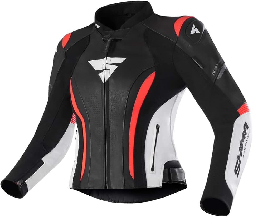 SHIMA Miura 2.0 Motorradjacke - Leder, Damen, Sportjacke mit Rücken-, Ellbogen- und Schulterprotektoren, perforiertes Leder, für 2-teilige Kombi (34, Rot Fluo)