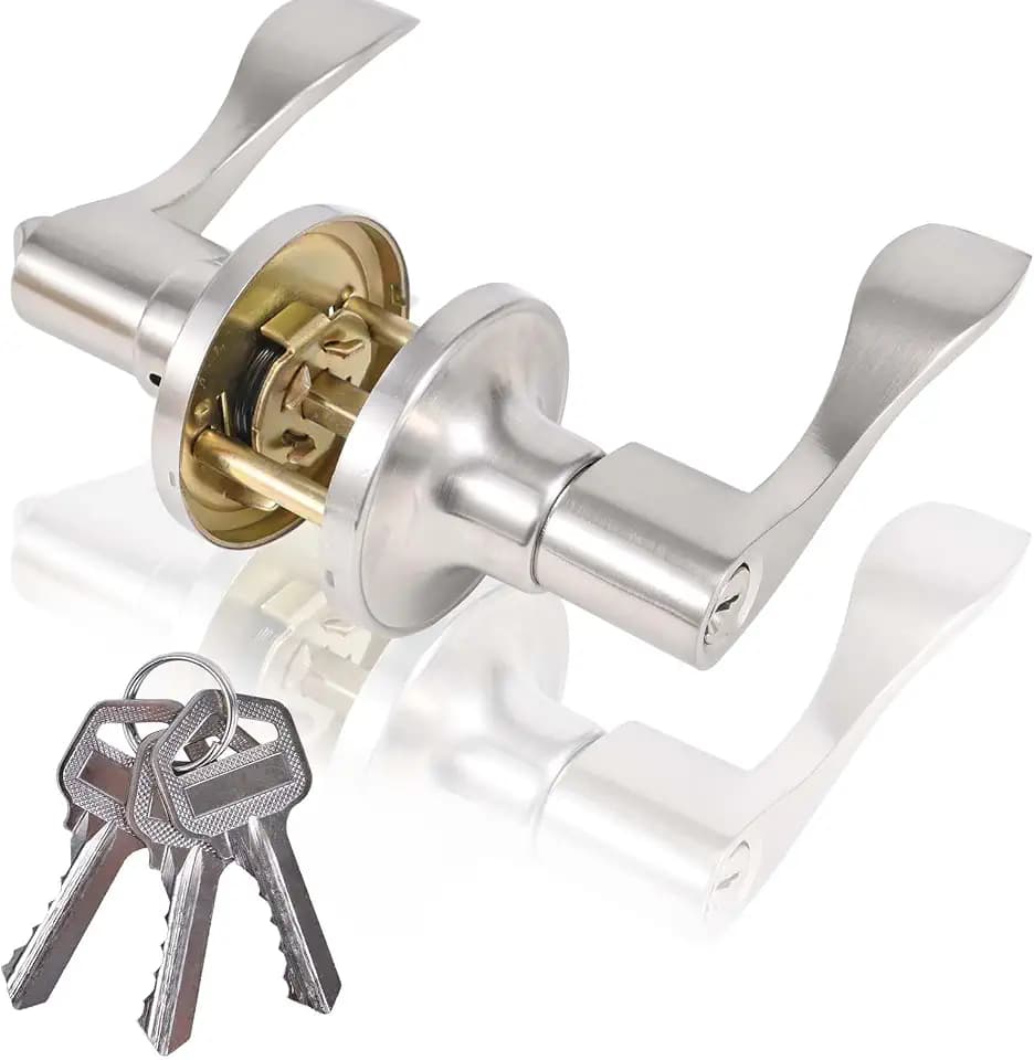 High-Security Stainless Steel Door Lever with Lock and Key(Silver)
