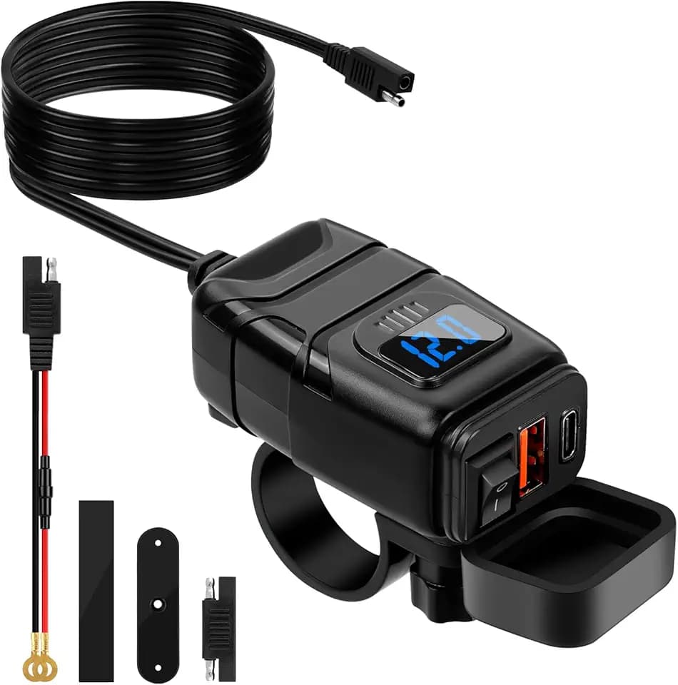 USB Steckdose Motorrad & Wohnmobil - PD Type-C & USB Ladegerät mit EIN-/Ausschalter und LED-Spannungsmesser, Quick Charge 3.0 für 12V ~24V KFZ & Boot
