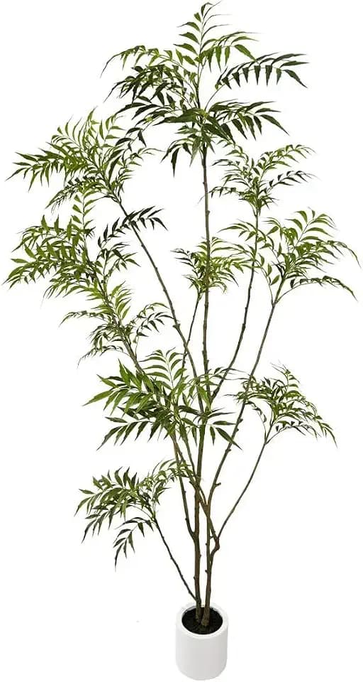7ft Artificial Mahonia Fortunei Tree with White Plastic Planter