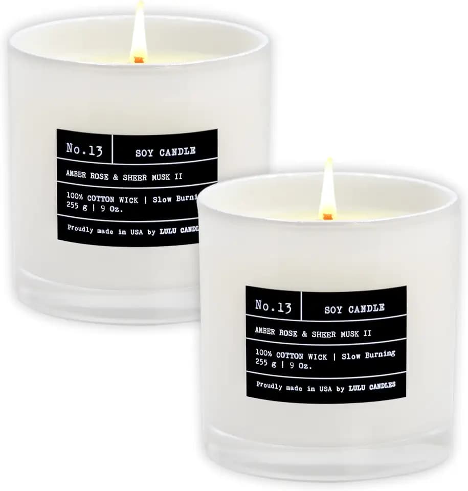 Lulu Candles | Amber, Rose & Sheer Musk II | Luxury Scented Soy Jar Candle | Hand Poured in The USA | Highly Scented & Long Lasting- 9 Oz. 2 Pack