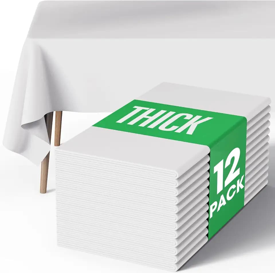 Pureegg Polyester Tablecloth 60" x 84" Reusable & Washable 12 Pack White