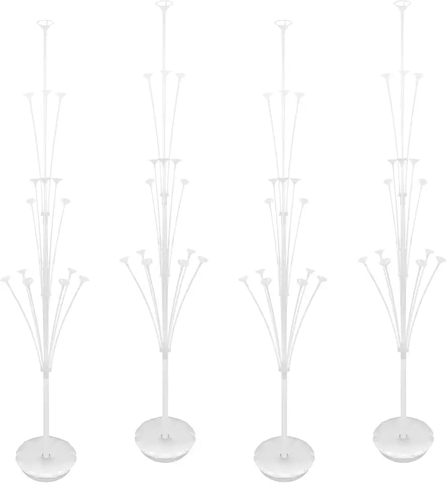 Aneco 4 Set Balloon Stand Kit with Base Pole Water Bag for Floor, 63 Inch Balloon Tower Backdrop Decoration Sesame Street Party Baby Shower Gender Reveal Birthday Wedding Decorations, Only White Stand