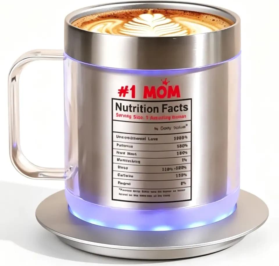 Best Mom Ever Heated Coffee Mug Set — 12oz Self-Warming Mug + Glowing USB Warmer Base, Perfect Birthday, Valentine’s & Mother’s Day Gift from Husband, Daughter or Son (Silver)