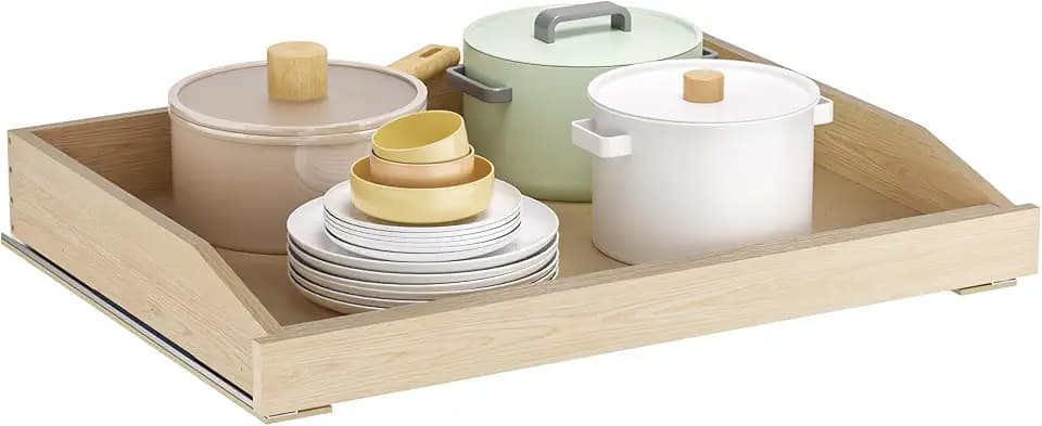Pull Out Cabinet Organizer 28.5" W x 21" D, Soft Close Slide Out Wood Drawer Shelf for Kitchen Cabinets, Pull Out Cabinet Drawer for Base Cabinet, Pantry and Bathroom Storage, Bottom Mount