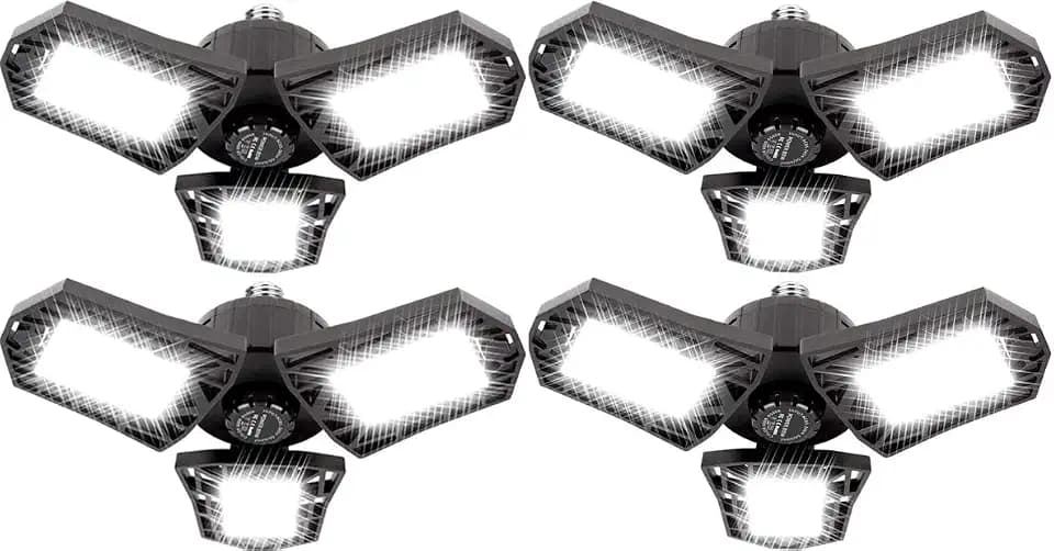 LED Garage Lights 4 Pack - 6000 Lumen 6500K Daylight 60W, Three Leaf Led Garage Ceiling Lights