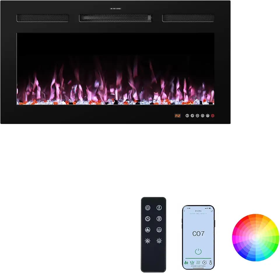 33" Electric Fireplace Insert Recessed & Wall Mounted, APP & Remote Control & Touch Panel, 13 Flame & Fuel Bed Colors, 750W/1500W, Timer, Overheat Protection