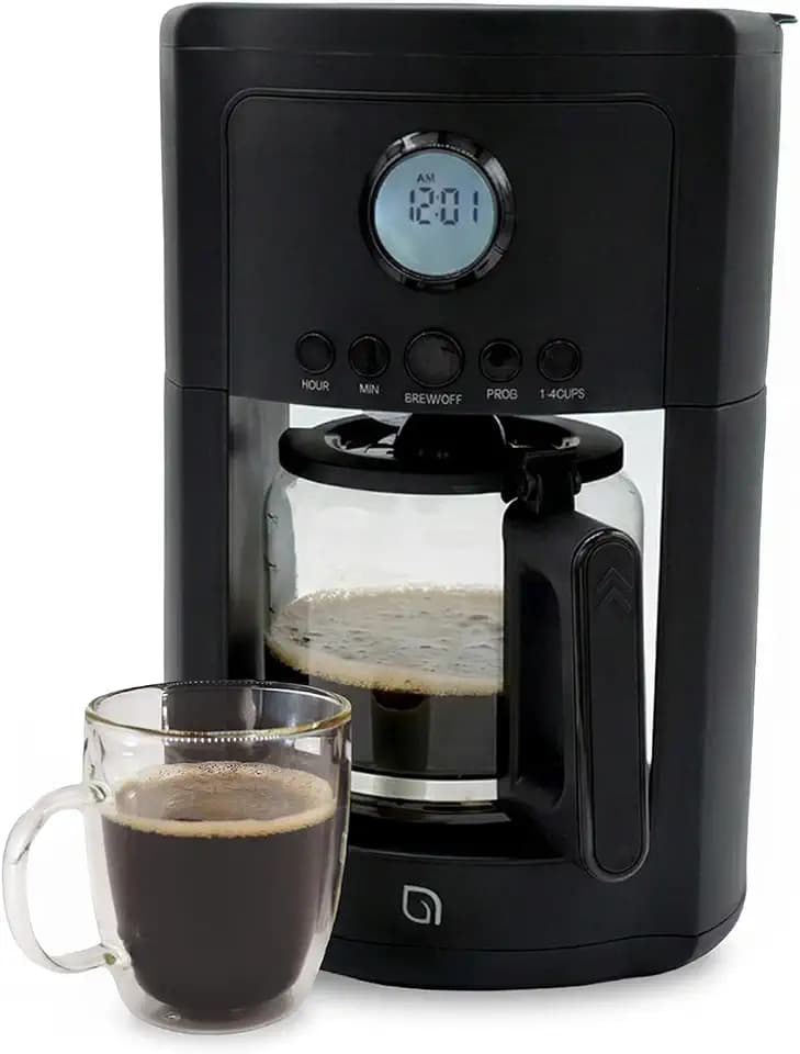 WILLOW 12-Cup Programmable Drip Coffee Maker with Glass Carafe – Delay Brew Coffee Machine with Timer, 1-4 Cup Setting, Keep Warm, Auto Shut-Off & Reusable Filter, Coffee Pot - Black