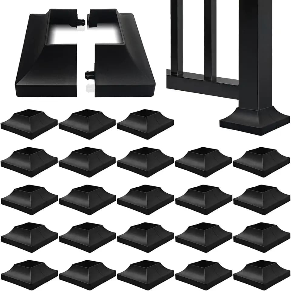 24 Pack Plastic Post Base Cover Fit 2.5" Post, Square Post Base Trim, Post Base Plate Cover,Durable Fence Post Flange Skirt for Patio, Porch, Stair, and Railing Systems, UV-Resistant, Black