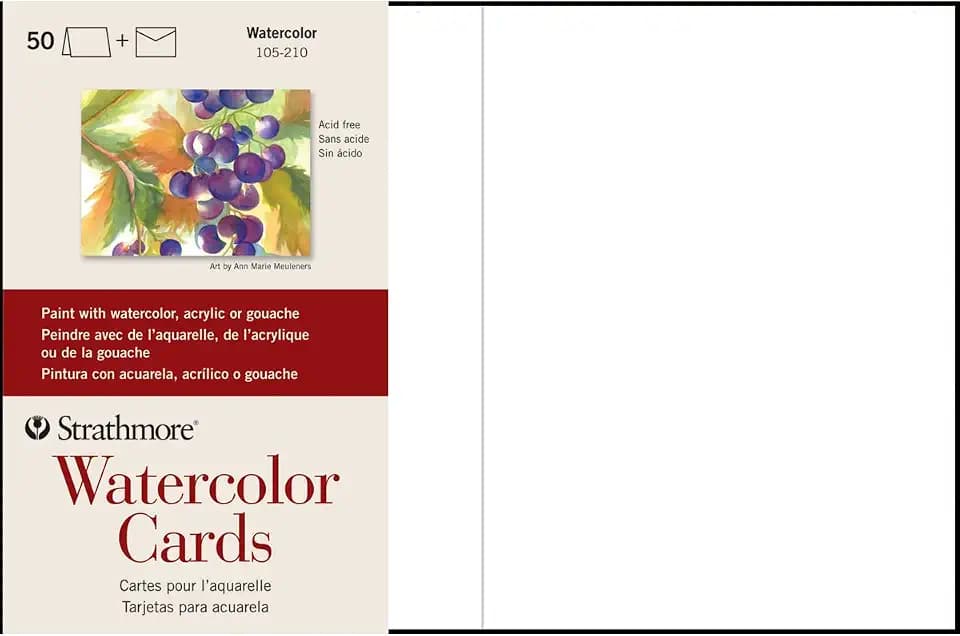 Strathmore Watercolor Cards, 5x6.875 inches, 50 Pack, Envelopes Included - Blank Greeting Cards for Weddings, Events, Birthdays, White