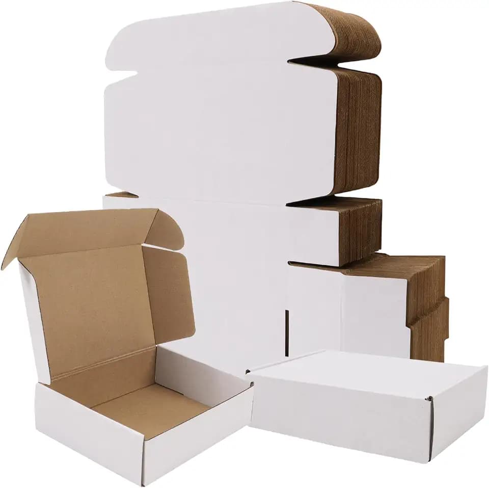 BIOBROWN 7x5x2" 50 Pack White Corrugated Cardboard Boxes Small Shipping Box