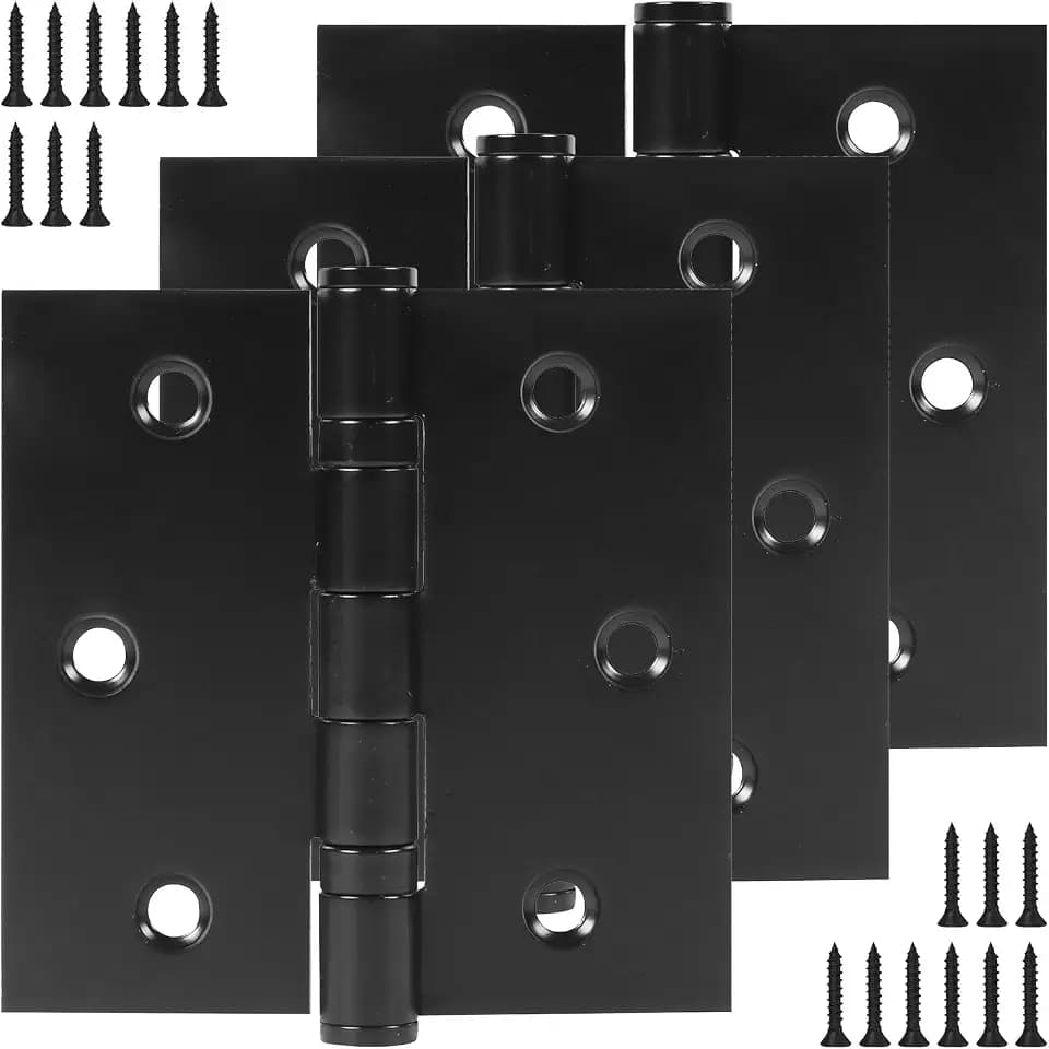 3 Pack 3.5 Inch x 3.5 Inch Door Hinges with Square Corners, Heavy Duty Ball Bearing Door Hinges with Non Removable Pin, Stainless Steel Hinges for Left and Right Hand Doors (Matte Black)