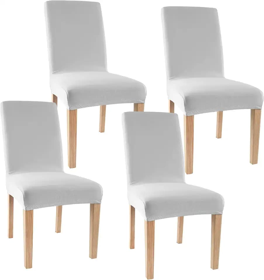 Obstal Stretch Spandex Dining Room Chair Covers 4P Chair Seat, Light Grey