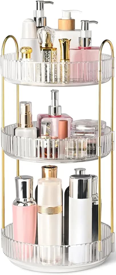 360° Rotating Makeup Organizer for Vanity, 3 Tier Perfume Organizers, Clear