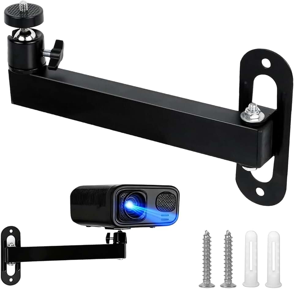 Beamer Halterung Wand, Schwarz Faltbare Beamer Wandhalterung Deckenhalterung Metall Projector Stand Schwenkarm Verstellbare 360° Drehbar mit 1/4 Gewinde für Kameras Projektoren