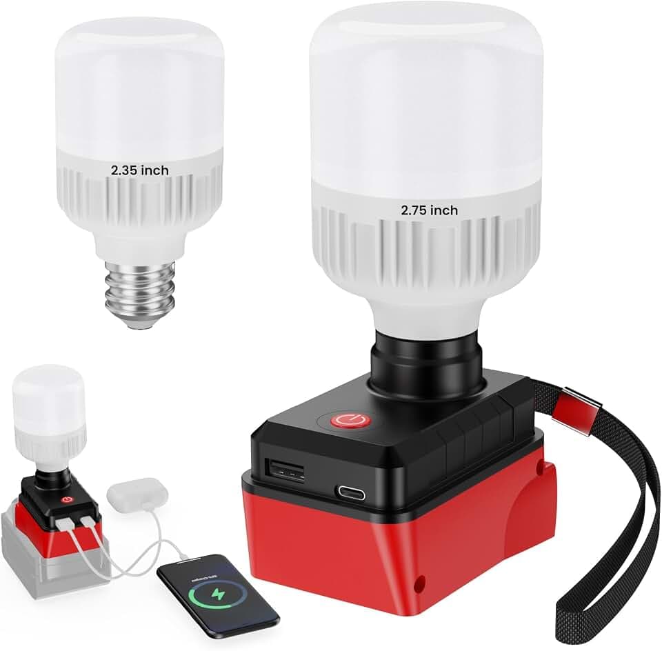 DEMIMA Cordless LED Work Light(2Bulb) for Milwaukee 18V Battery (Tool Only)