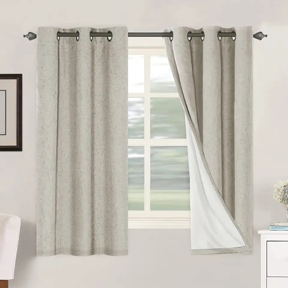 H.VERSAILTEX 100% Blackout Linen Curtains 63" L 2 Panels Stone