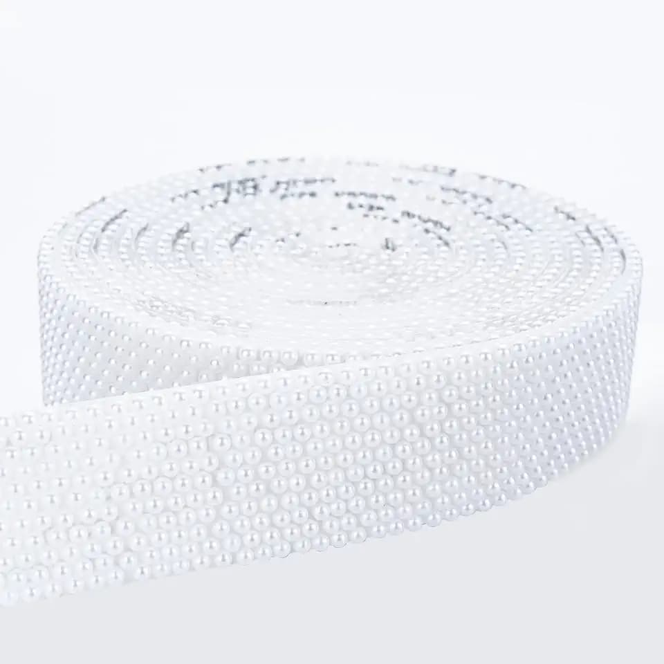 Novani White Pearls Self Adhesive Rhinestone Ribbon 1.14" Wide 3 Yards