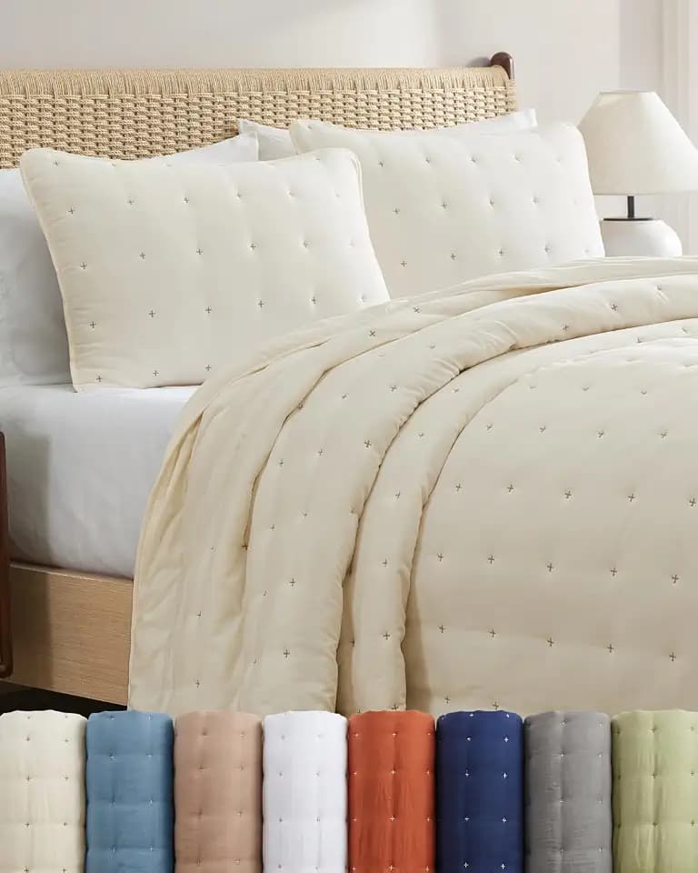 Quilt Set Cal King Size - Lightweight Boho Bed Set - Cream, 118" x 106"