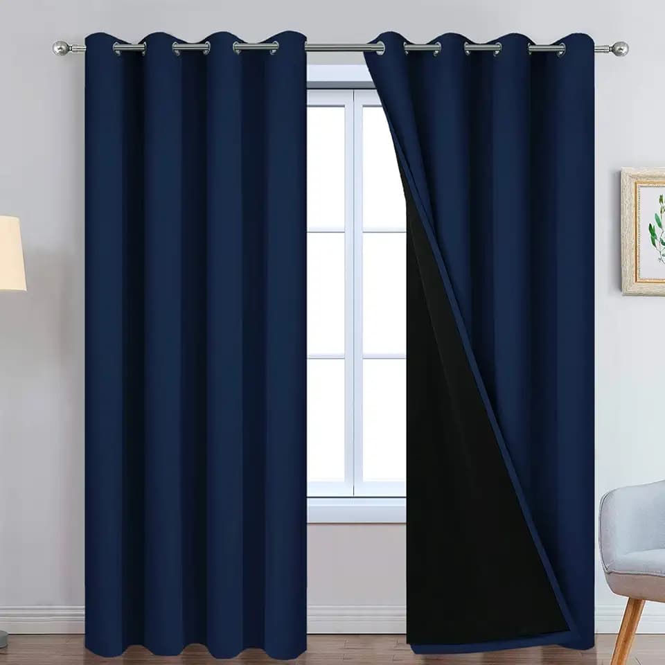 Yakamok Navy Blue 100% Blackout Curtains 96 Inches Long 52" Wide, 2 Panels