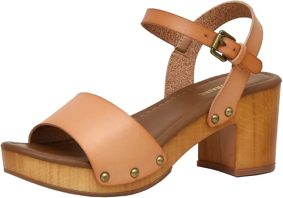 CUSHIONAIRE Women's Sloan Faux Wood Sandal +Memory Foam Insole & LiteSole Technology -Wide Widths Available