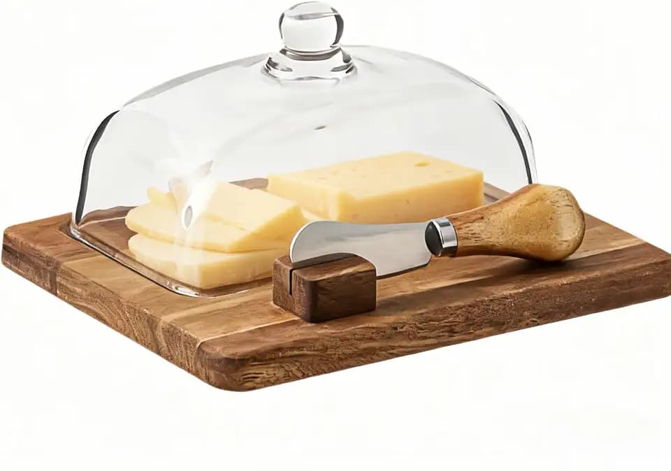 HAN SHENG Wooden Covered Butter Dish with Glass Lid Knife, Butter Keeper