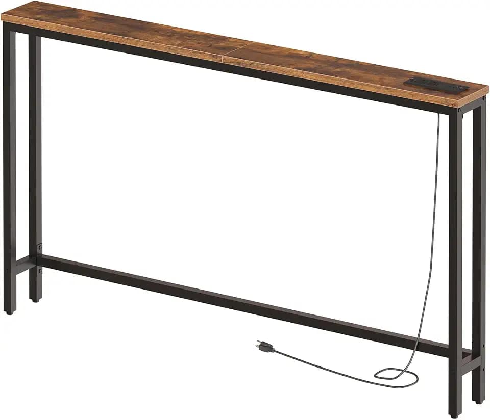 HOOBRO 55.1" Narrow Console Table with Power Outlets, Behind Couch Table