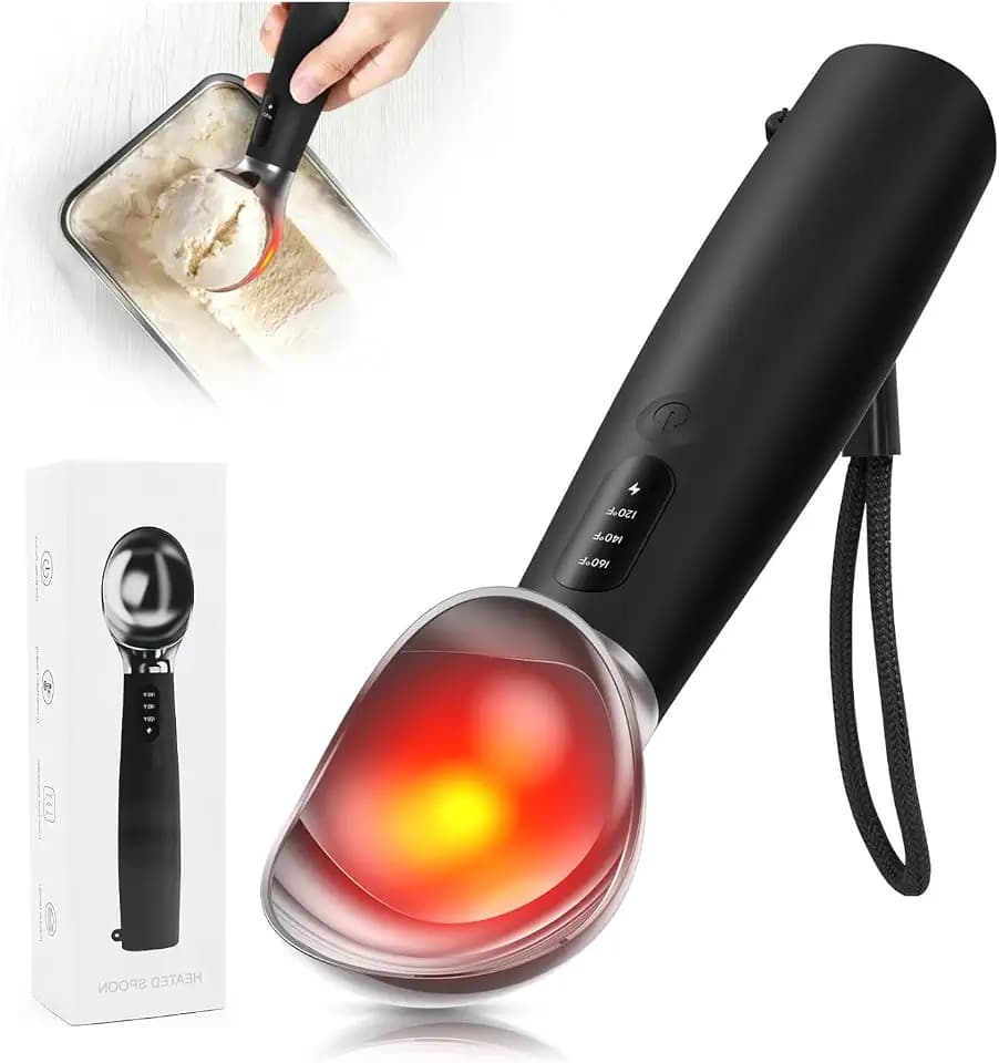 Heated Ice Cream Scoop, Rechargeable Electric Warming Ice Cream Scooper for Hard Frozen Ice Cream, 160°F Fast Heating, LED Display, Food-Grade IP67 Waterproof, Easy for Seniors & Kids, Black