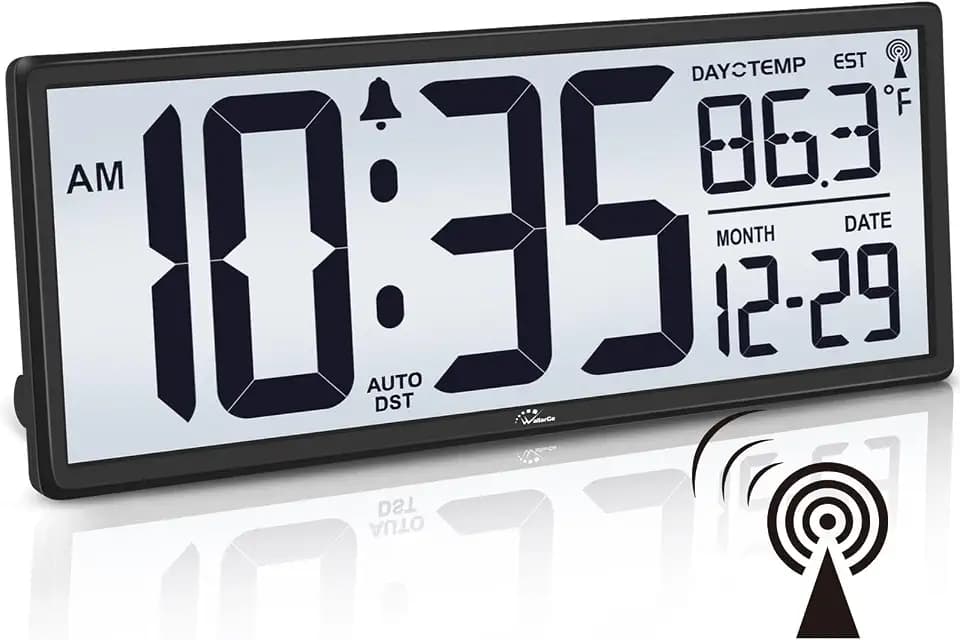 WallarGe 14.5'' Atomic Digital Wall Clock Battery Operated with Backlight