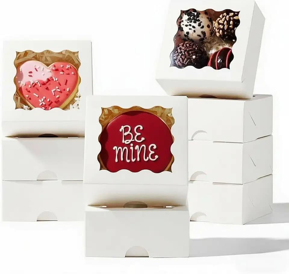 RomanticBaking 3.2" x 3.2" x 1.5" 100PCS Mini Bakery Boxes with Window