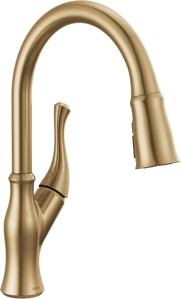 Delta Ophelia Brushed Gold Kitchen Faucet with Pull Down Sprayer, Modern Single Hole Kitchen Sink Faucet, Single Handle, Champagne Bronze 19888Z-CZ-DST