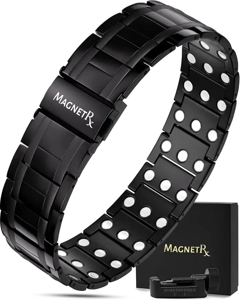 MagnetRX® Titan Magnetarmband Herren mit dreifacher Stärke – Titan Wrist Magnetisches Armband – Verstellbares Magnet Armband Herren - Magnet Armreif Herŕen mit hochwertigem Faltverschluss (Schwarz)