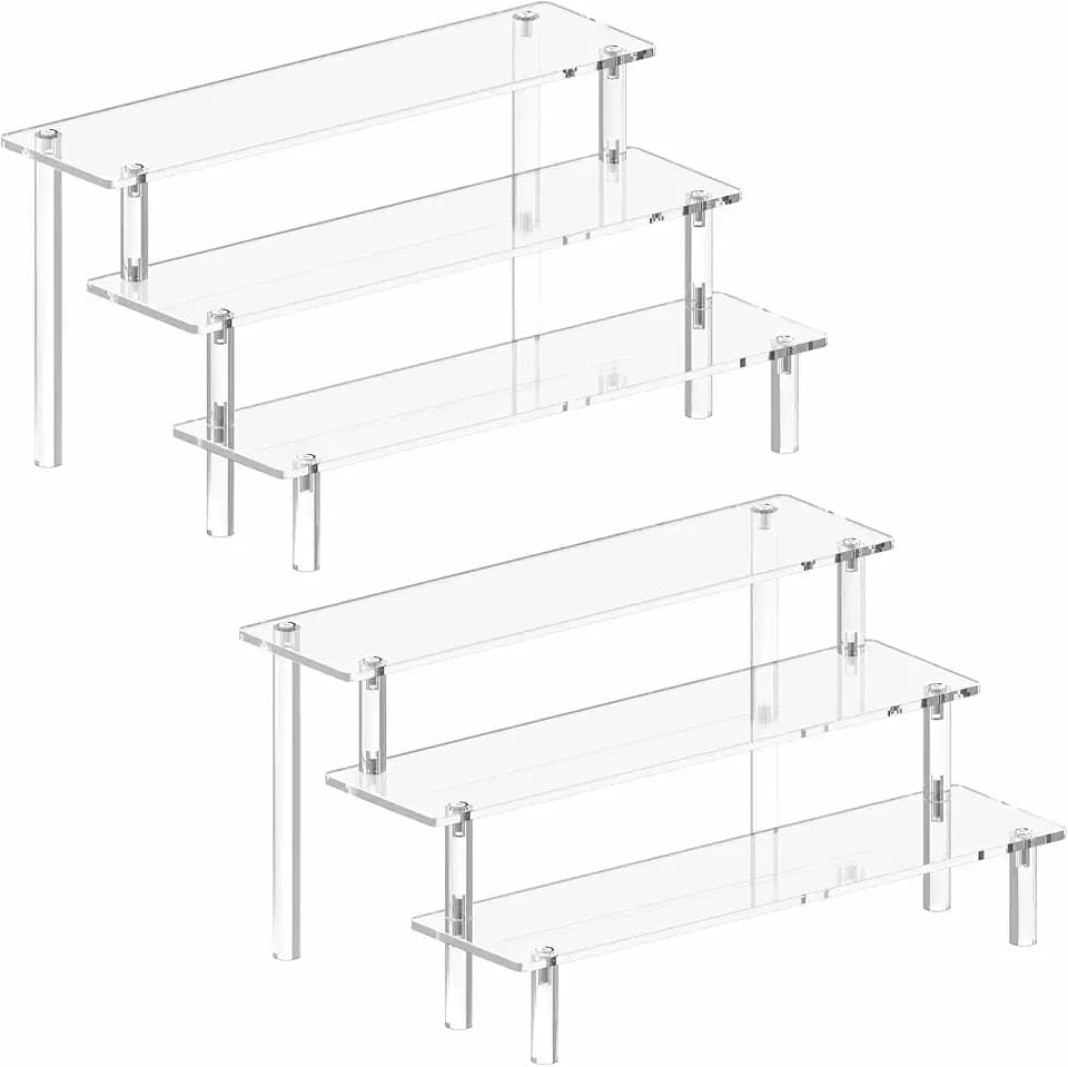 2PCS Acrylic Display Risers, 3 Tier Perfume Organizer, Clear Cupcake Stand