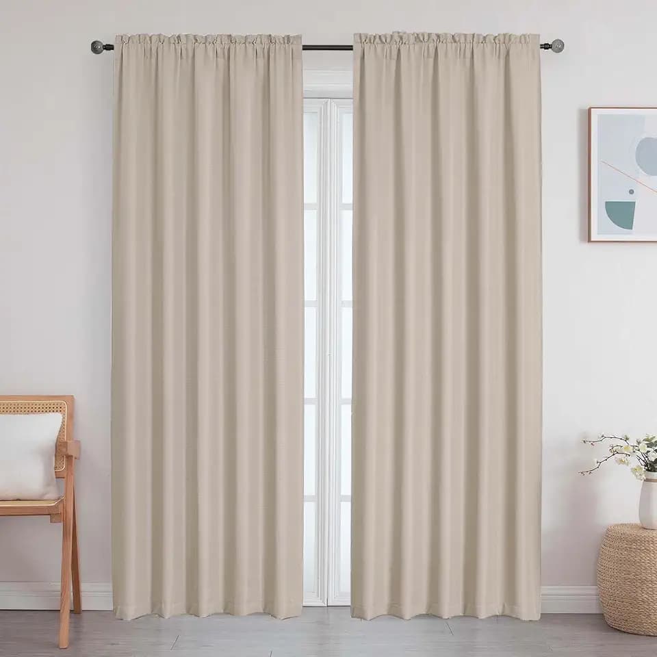 Linen Curtains for Bedroom Living Room 90 Inches Long 2 Panels Set, Light Filtering Faux Linen Textured Soft Airy Solid Rod Pocket Curtains Drapes, Linen, 2 Pcs Each 50Wx90L Inch