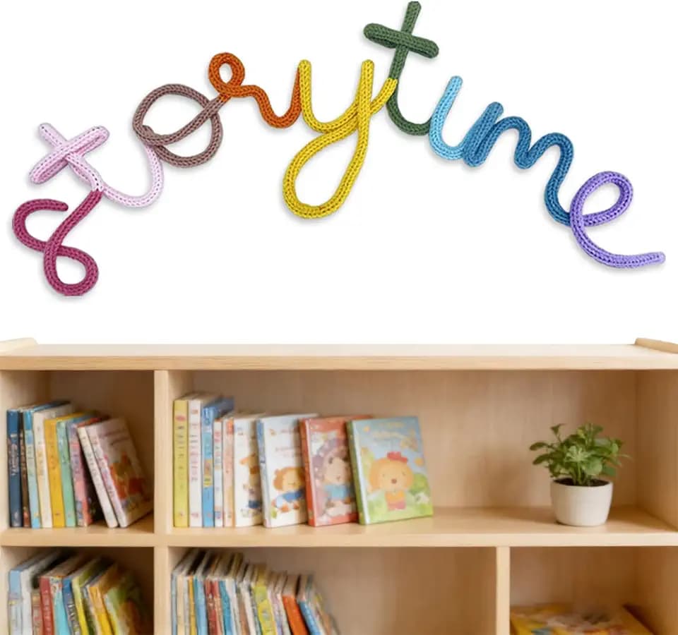 Handmade Storytime Wall Sign-Knitted Wire Storytime Sign Reading Corner Sign Decor story time wall sign wire Letters Book Corner Decor for Kids Room Nursery & Playroom (Storytime)
